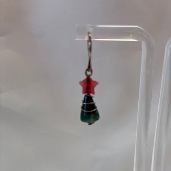 Earrings - dangling glass Christmas trees. - Picture 2 of 5